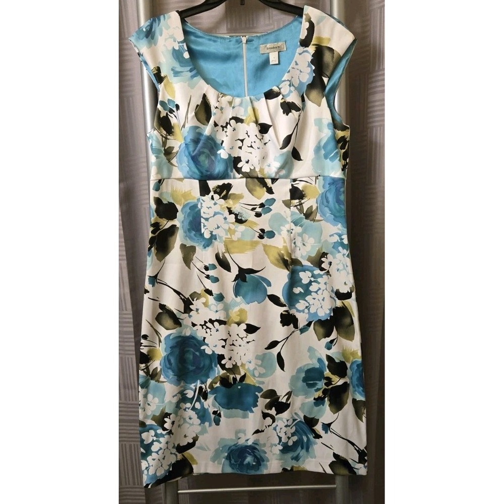dressbarn Blue Floral Cap-Sleeve Sheath Dress